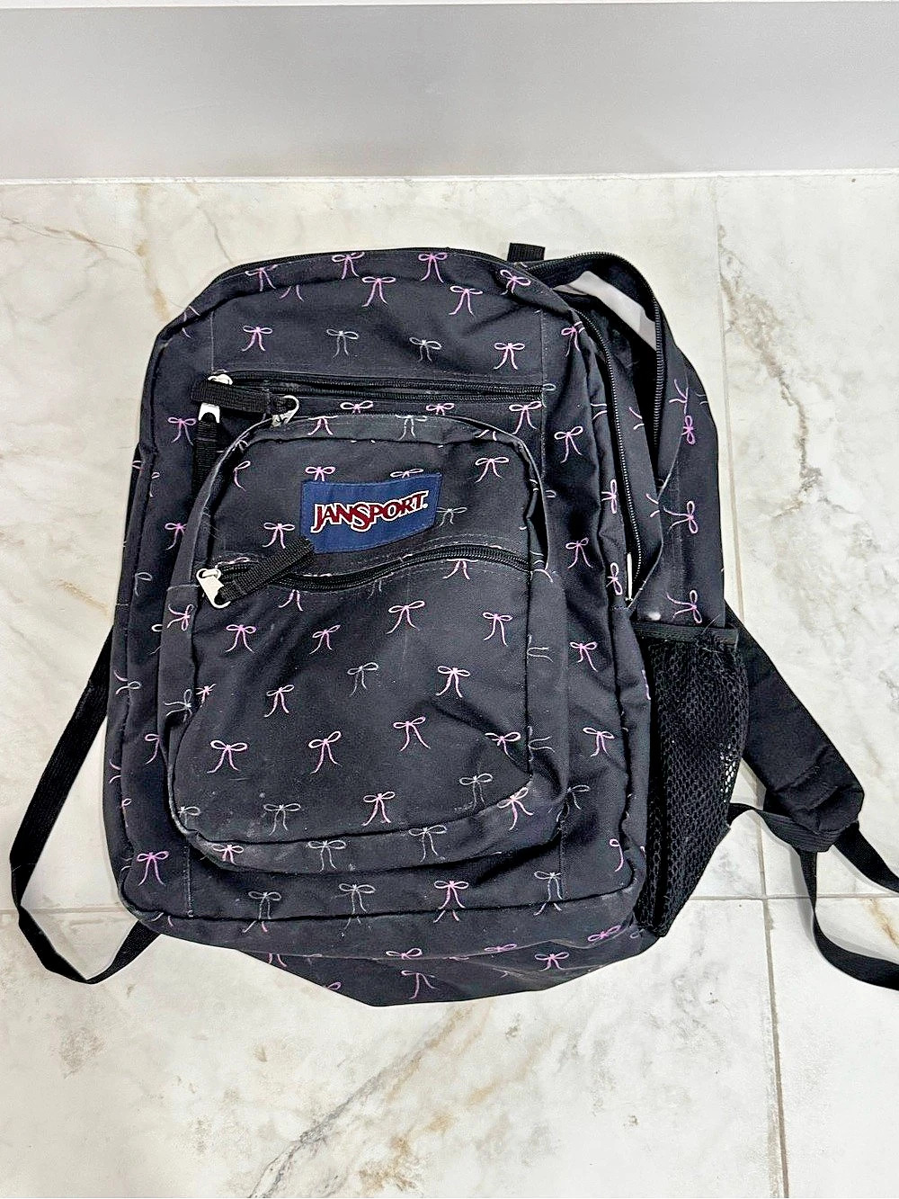 JanSport SuperBreak Plus Embroidered Bows Black Backpack Black & Pink